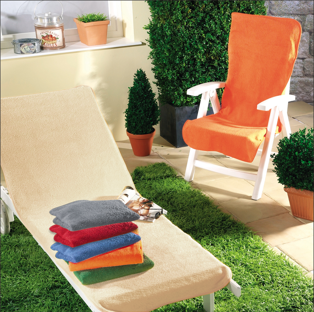 Gartenliege orange erhältlich in 7 sommerlichen Farben für Gartenstuhl oder Gartenliege Schonbezug mit Kapuze aus dem Hause Dyckhoff 